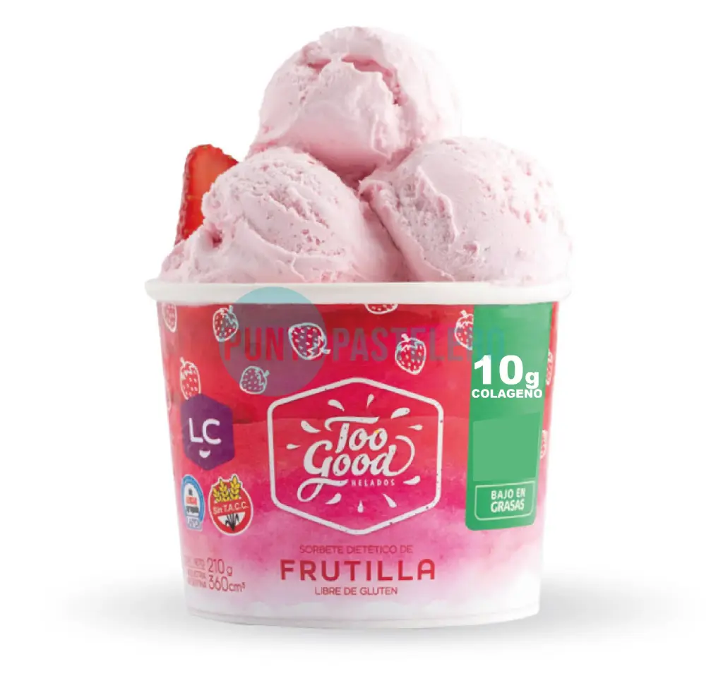HELADO FRUTILLA CON COLAGENO TOO GOOD (X 210 GR.) (SIN TACC) (SIN AZUCAR)