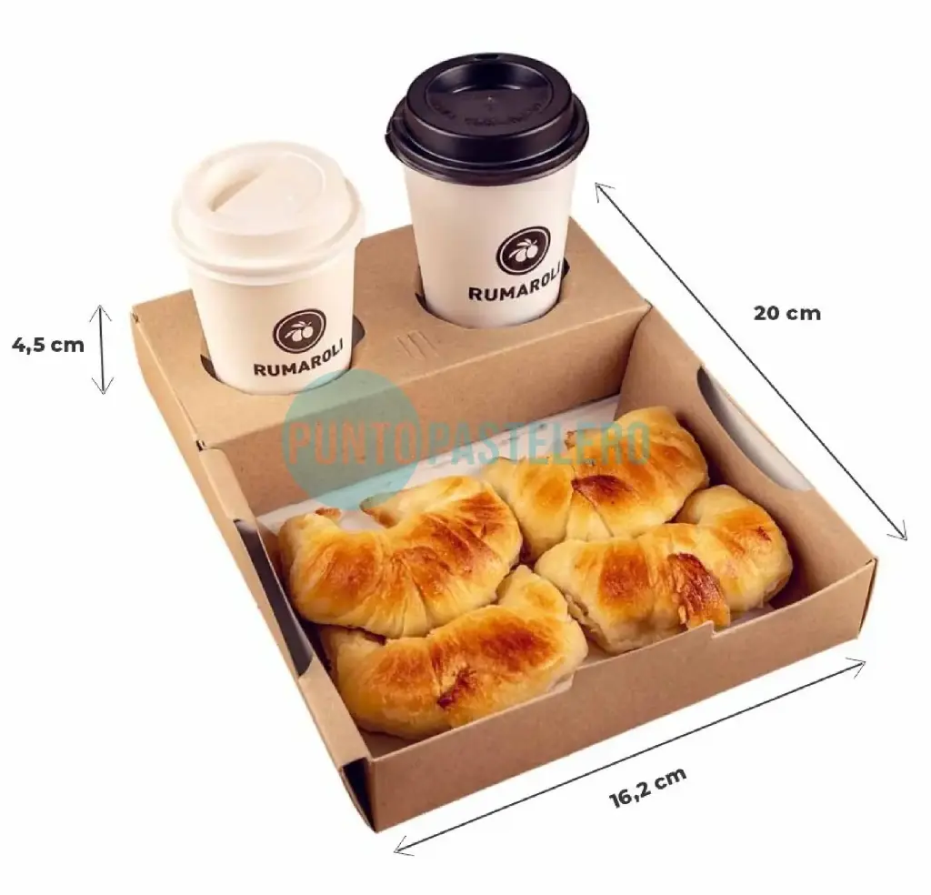 [CAJ33] BANDEJA CON PORTA VASOS PARA CAFE - DELIVERY (20X16X4.5 CM) [77A]