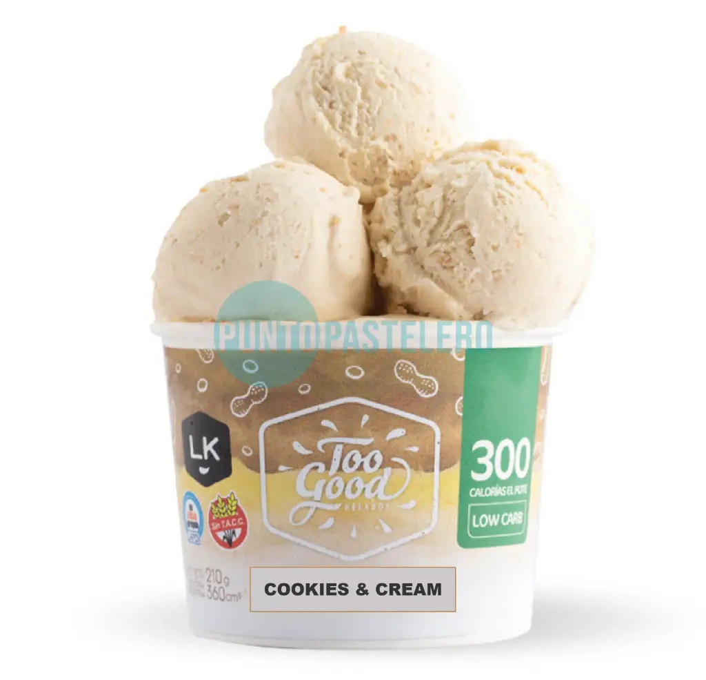 HELADO PROTEICO COOKIES AND CREAM TOO GOOD (X 210 GR.) (SIN TACC) (SIN AZUCAR)