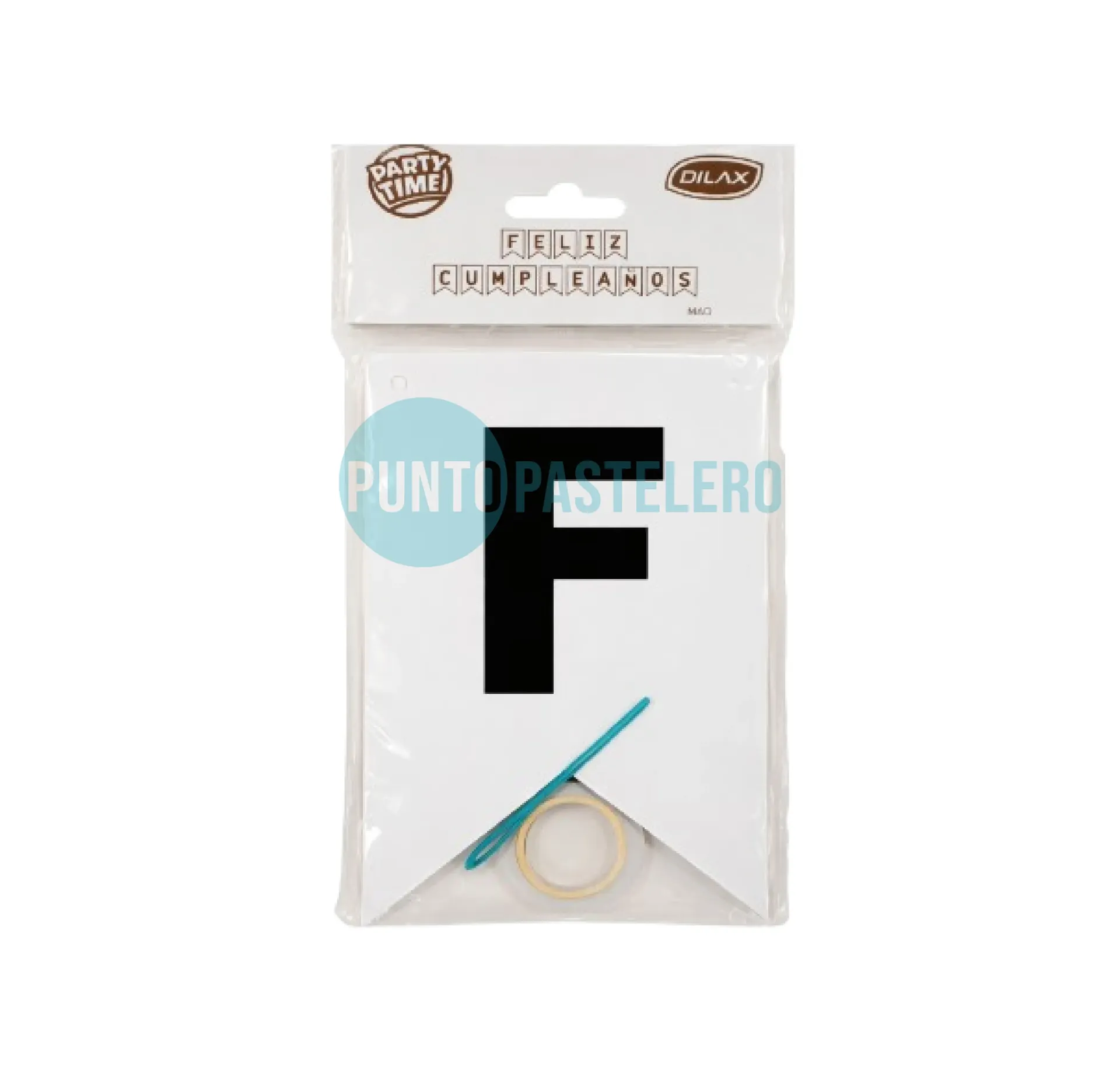 BANDERIN FELIZ CUMPLEAÑOS BLANCO (LETRAS NEGRAS)