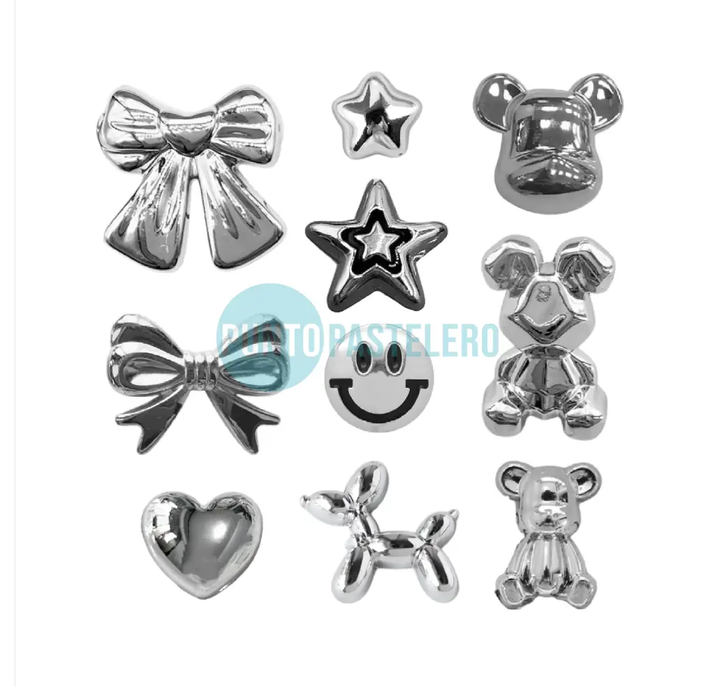 APLIQUE RESINA MIX PLATEADO (X 10 U.)