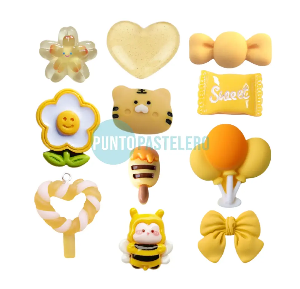 APLIQUE RESINA MIX AMARILLO (X 11 U.)