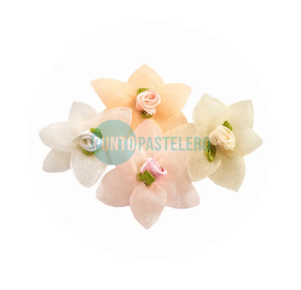 FLORES DE ORGANZA CON ROCOCO CENTRAL SALMON (X 12 U.)