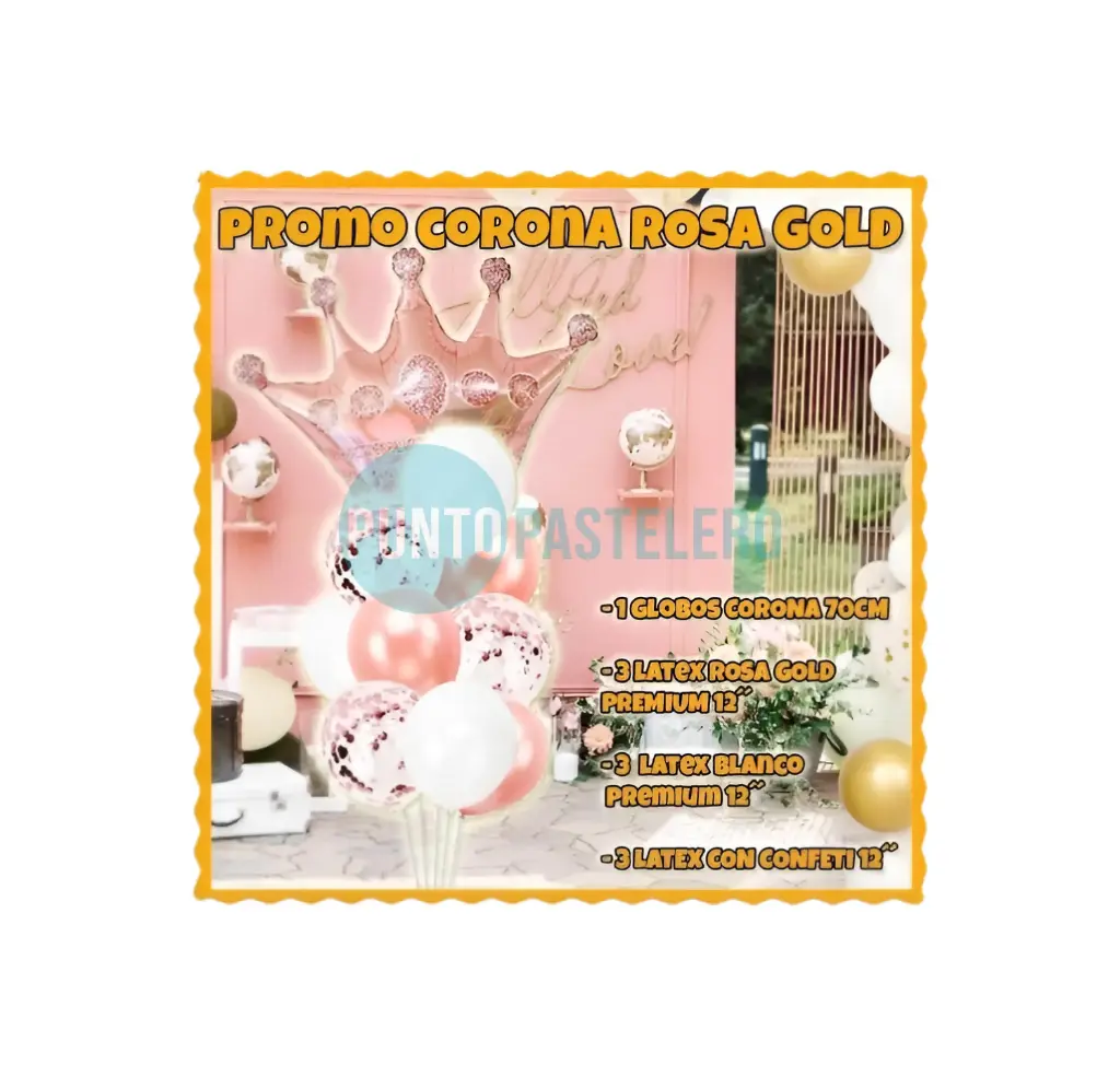 SET DE GLOBOS CORONA ROSA GOLD (10 PZ)