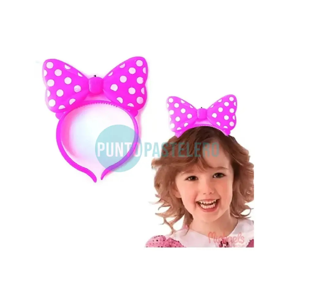 VINCHA MINNIE MOÑO ROSA CON LUCES