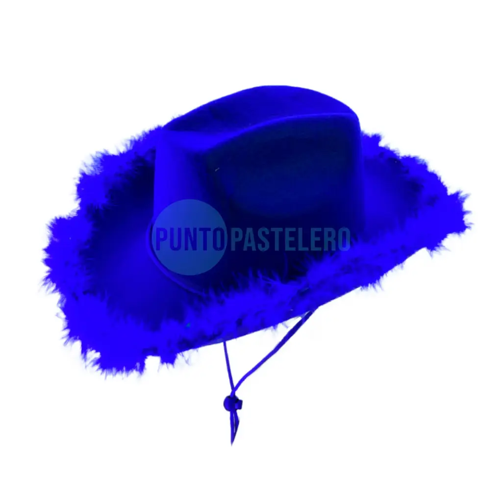 GORRO COWBOY AZUL CON PLUMAS