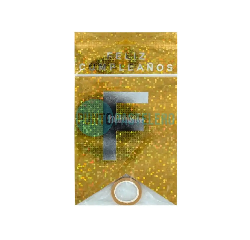 BANDERIN FELIZ CUMPLEAÑOS HOLOGRAFICO DORADO