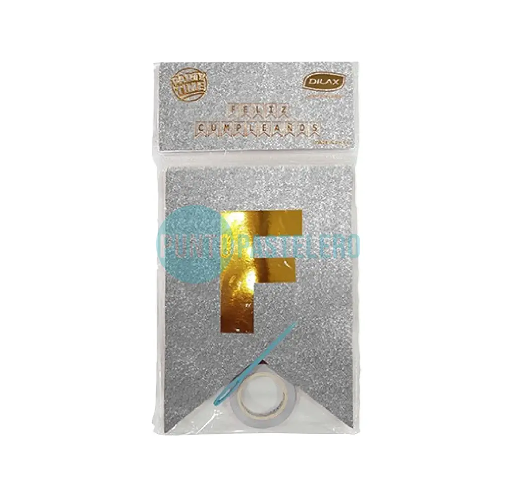 BANDERIN FELIZ CUMPLEAÑOS HOLOGRAFICO PLATEADO