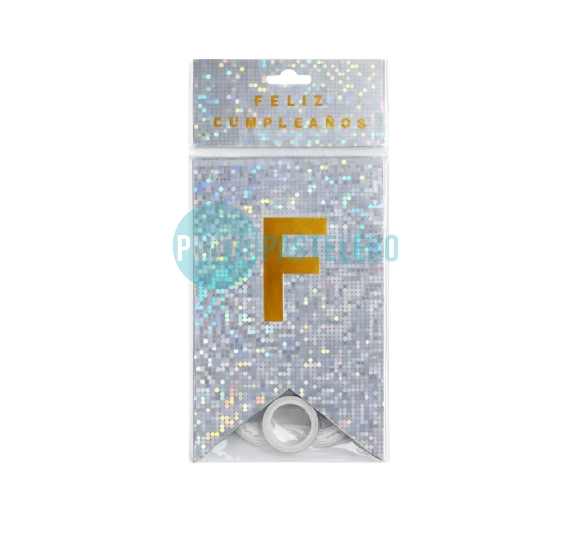 BANDERIN FELIZ CUMPLEAÑOS HOLOGRAFICO PLATEADO