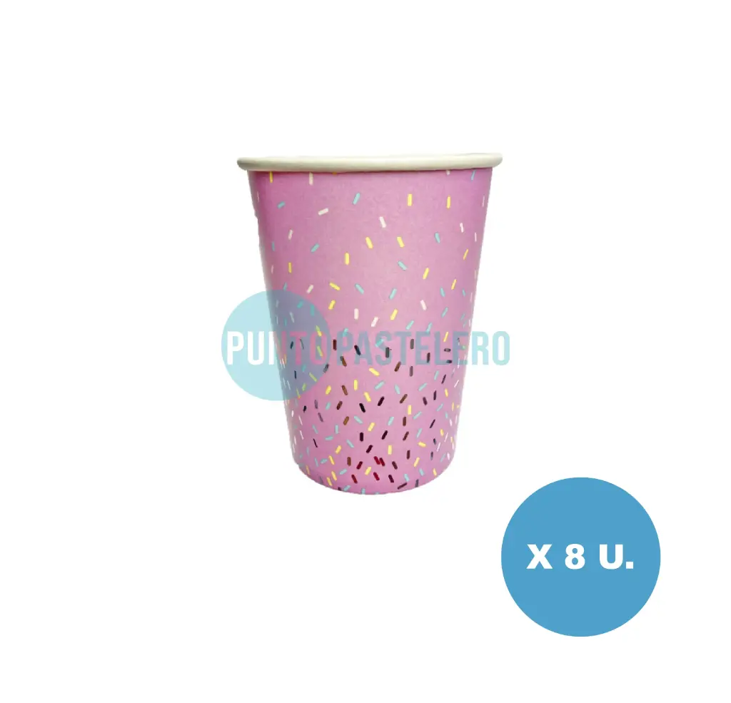 VASO POLIPAPEL STAMPING CONFETI LILA 240 CC ROMI PACK (8 U.)