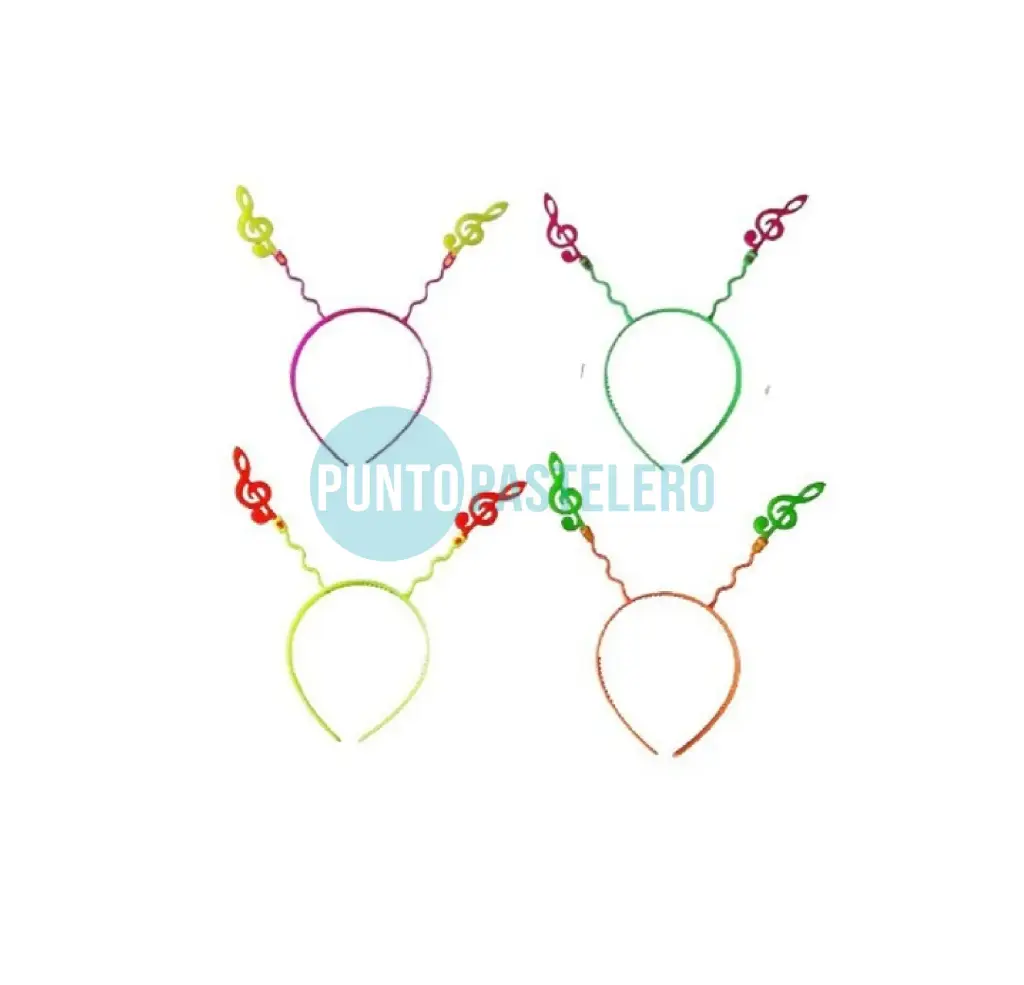 VINCHA PLASTICA FLUO NOTA MUSICAL (4 U.)
