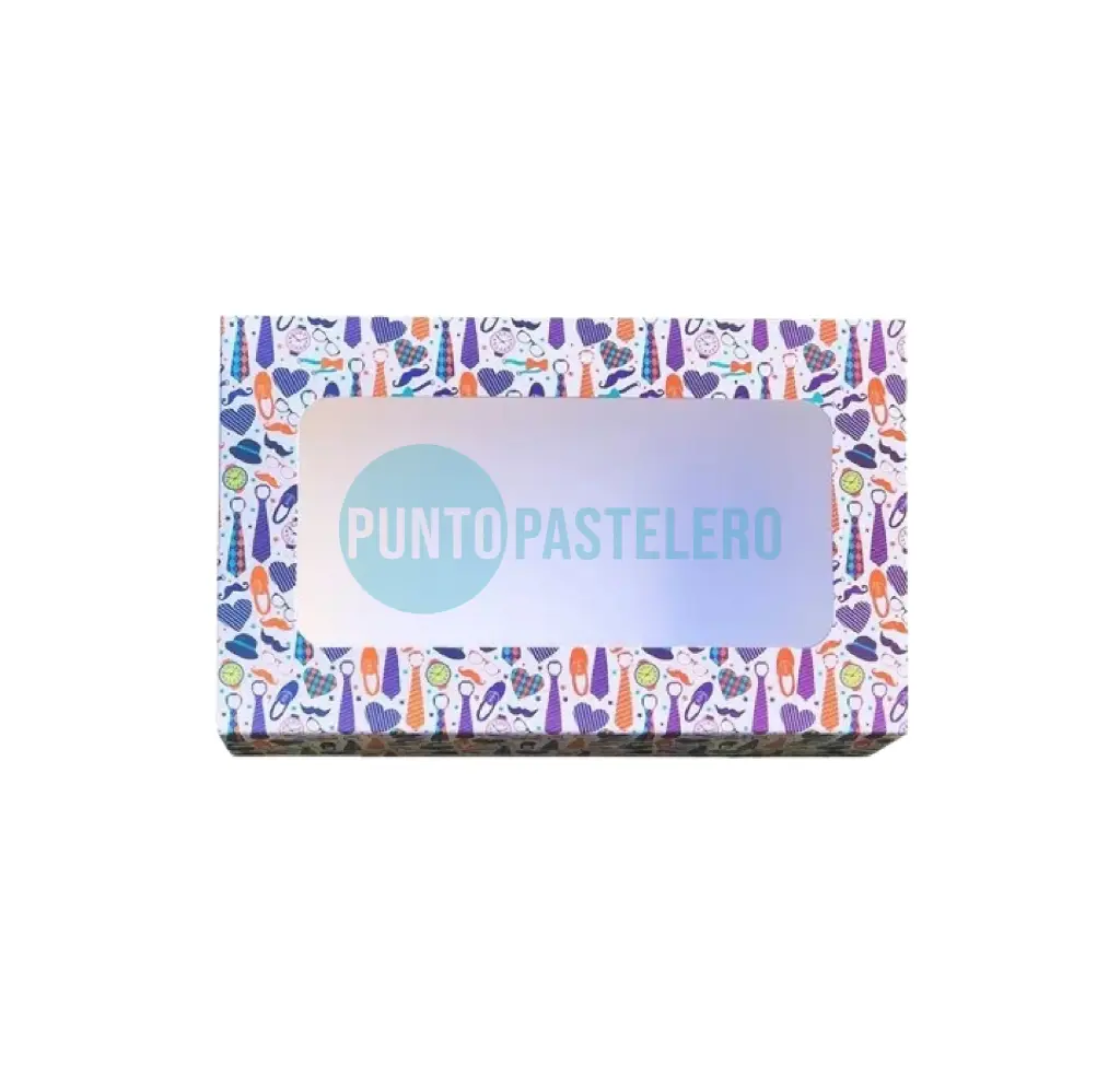 [CAJ106] CAJA PARA DESAYUNO/MASAS CON VISOR ESTAMPA BIGOTES (22X18X5CM) [34]