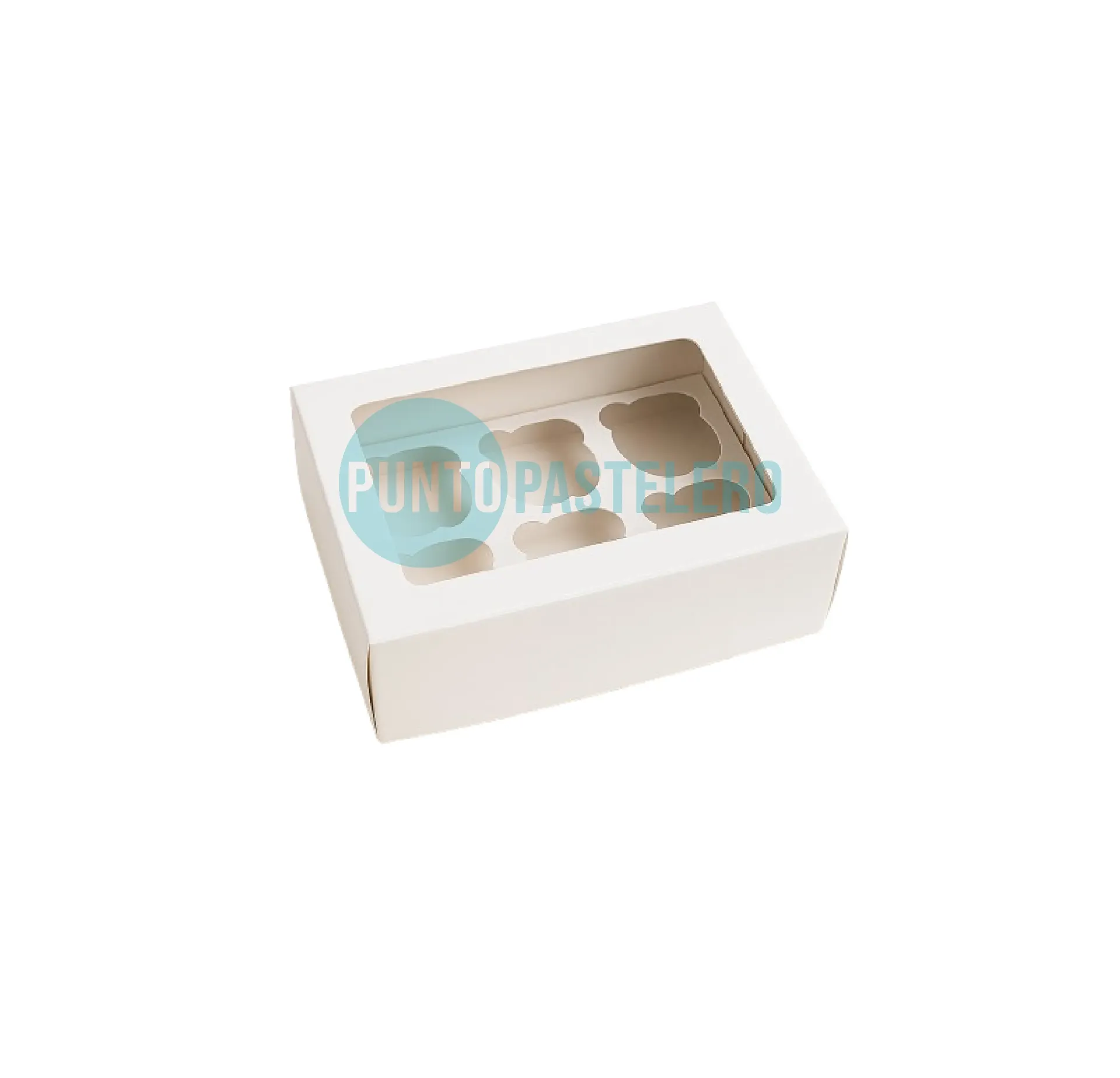CAJA PARA 6 CUPCAKES CON SEPARADOR Y TAPA VISOR (24X18X8 CM) [89+85]