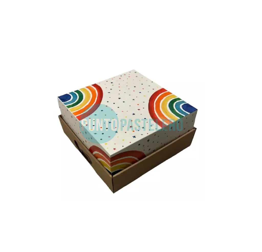 [CAJ191] CAJA PARA DESAYUNO BASE MICRO Y TAPA ARCO IRIS (25X25X12 CM) [5]