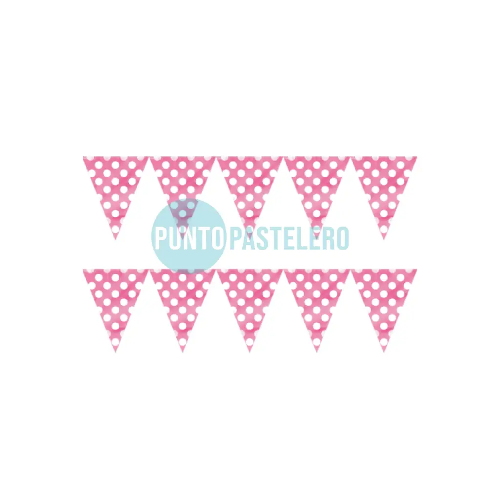 BANDERIN TRIANGULAR ROSA CON LUNARES