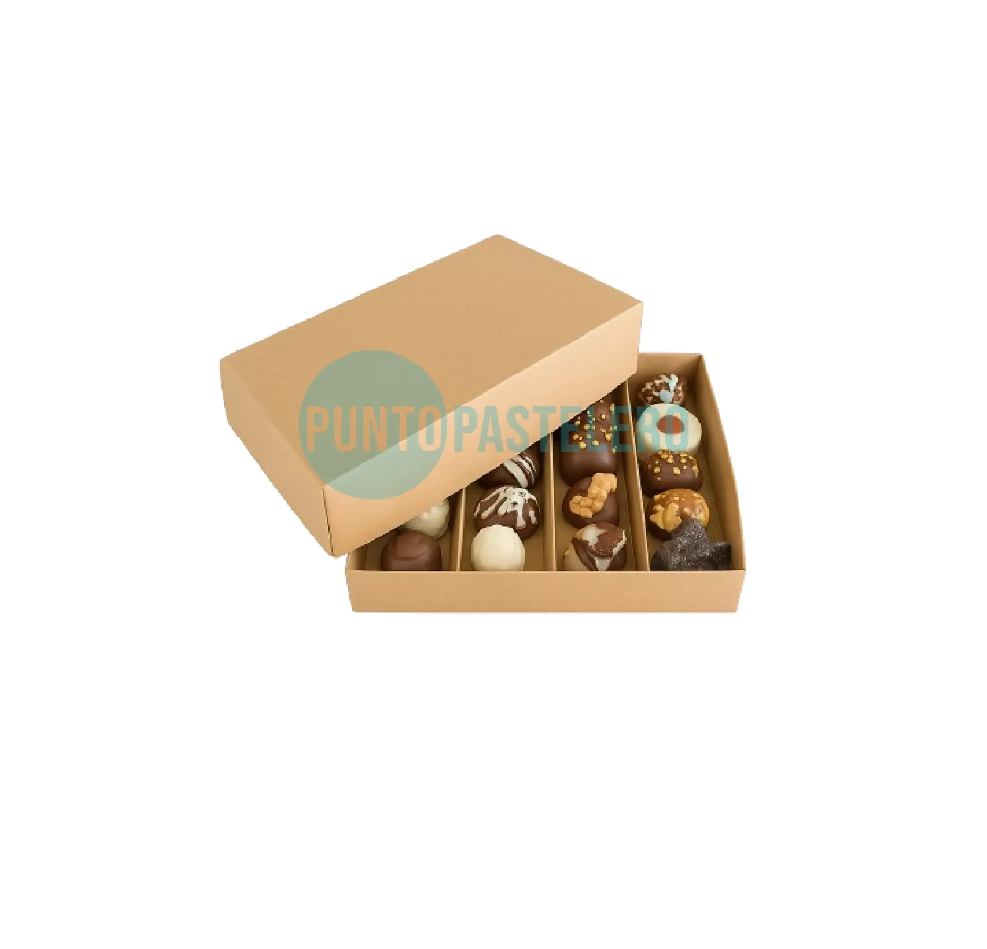 CAJA PARA MASAS 1/2 KG DEGUSTACION CON DIVISORIOS KRAFT [55 BIS]