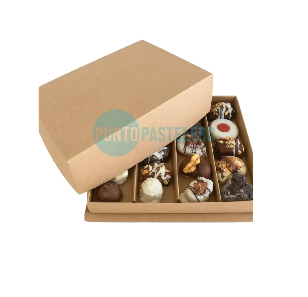 [CAJ888] CAJA PARA MASAS 1/2 KG DEGUSTACION CON DIVISORIOS KRAFT [55 BIS]