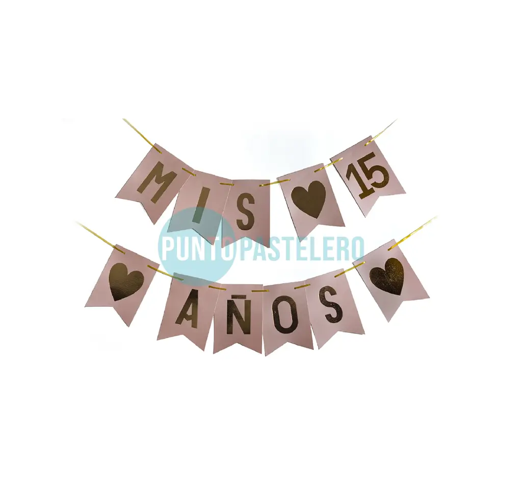 BANDERIN MIS 15 AÑOS GOLD ROSE