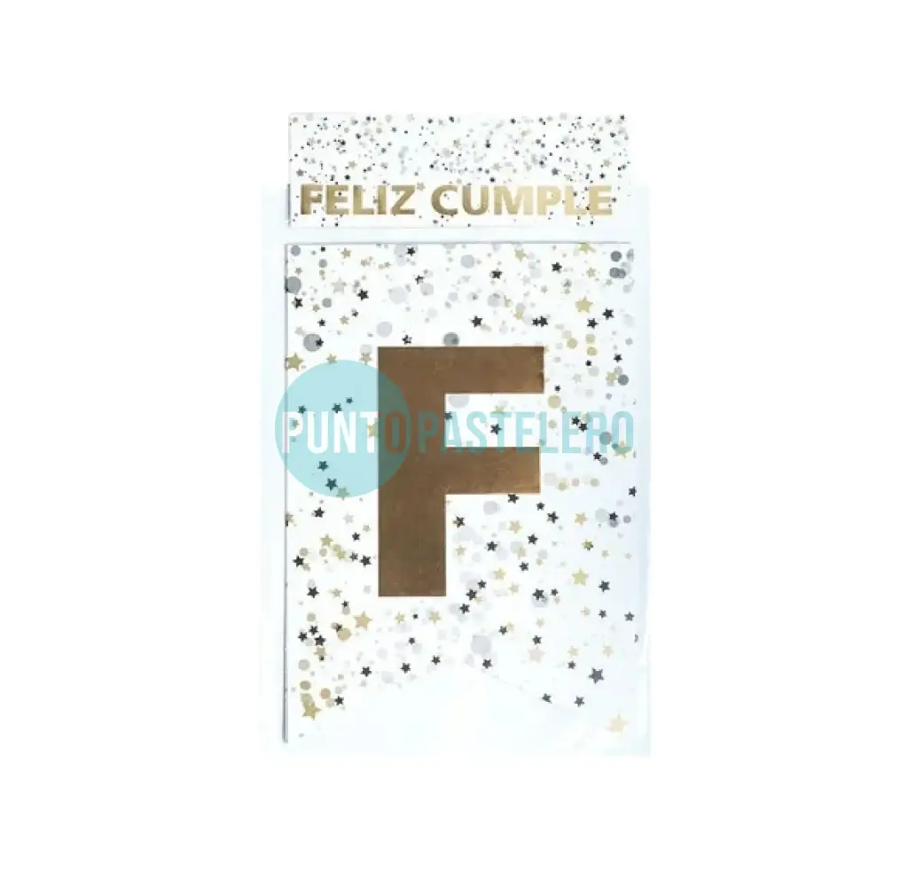 BANDERIN CON STAMPING FELIZ CUMPLEAÑOS TIPO CONFETI BLANCO