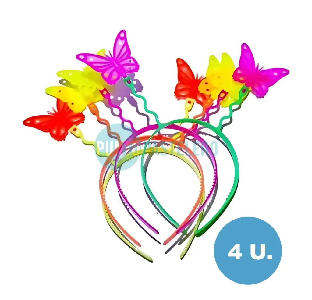 VINCHA PLASTICA FLUO MARIPOSA (4 U.)