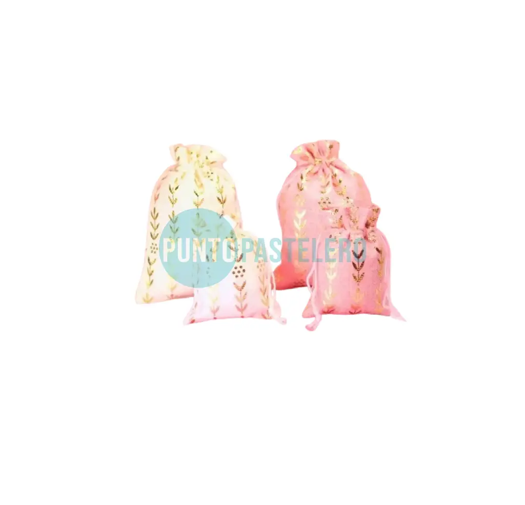 BOLSA ARPILLERA CON STAMPING "HOJAS ORO" (13X18 CM)