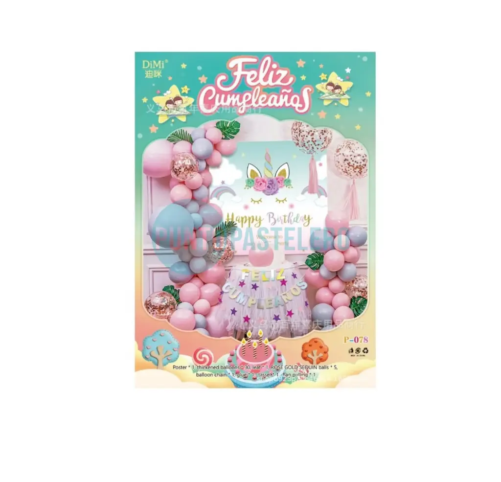 KIT DE GLOBOS CON BANNER UNICORNIO (41 PZS)