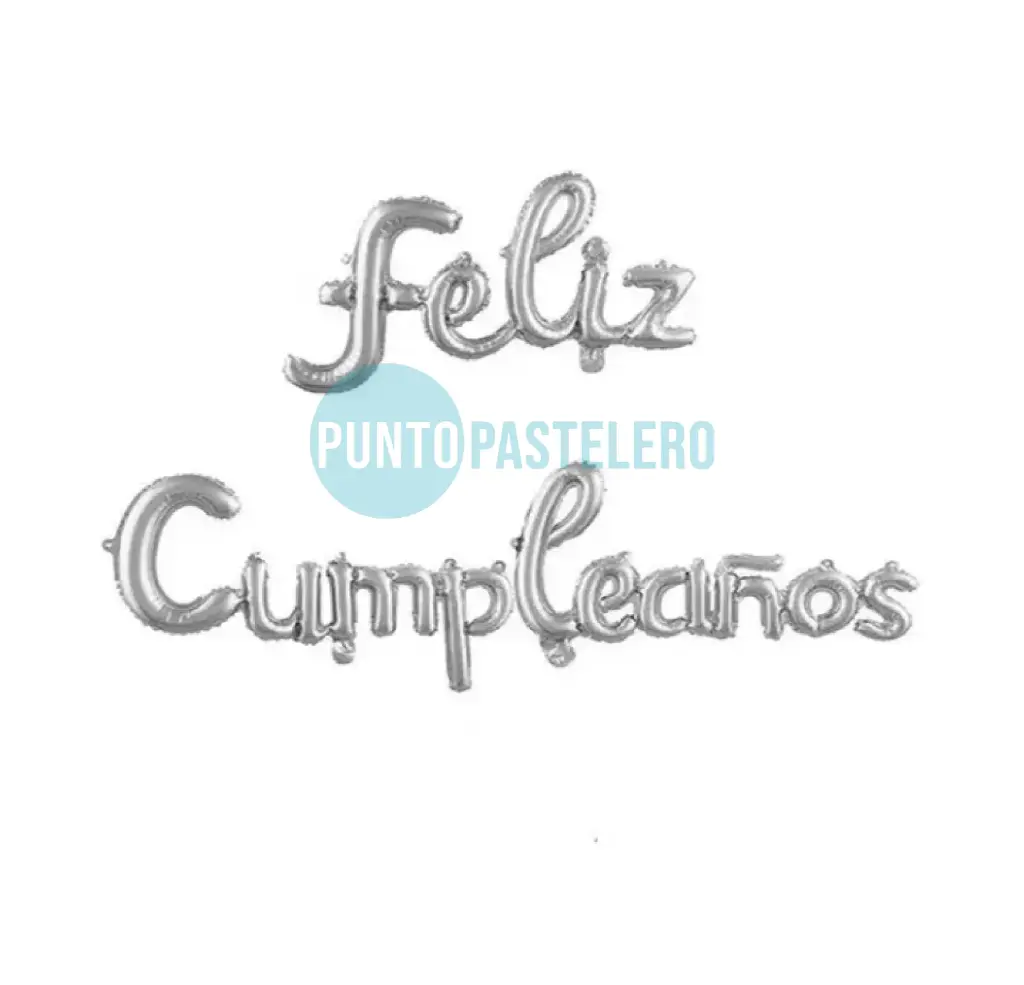 GLOBO METALIZADO "FELIZ CUMPLEAÑOS" CURSIVA PLATA