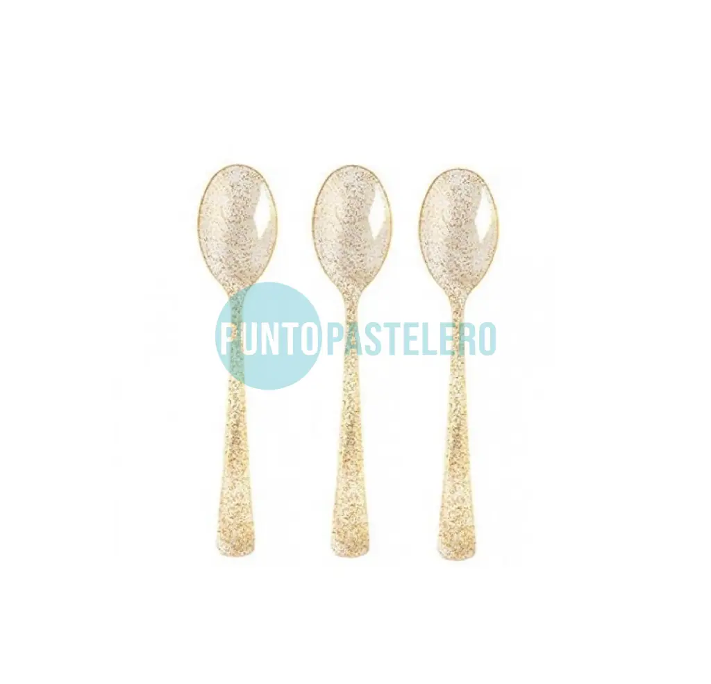 CUCHARAS GLITTER DORADO 17 CM (X U.)