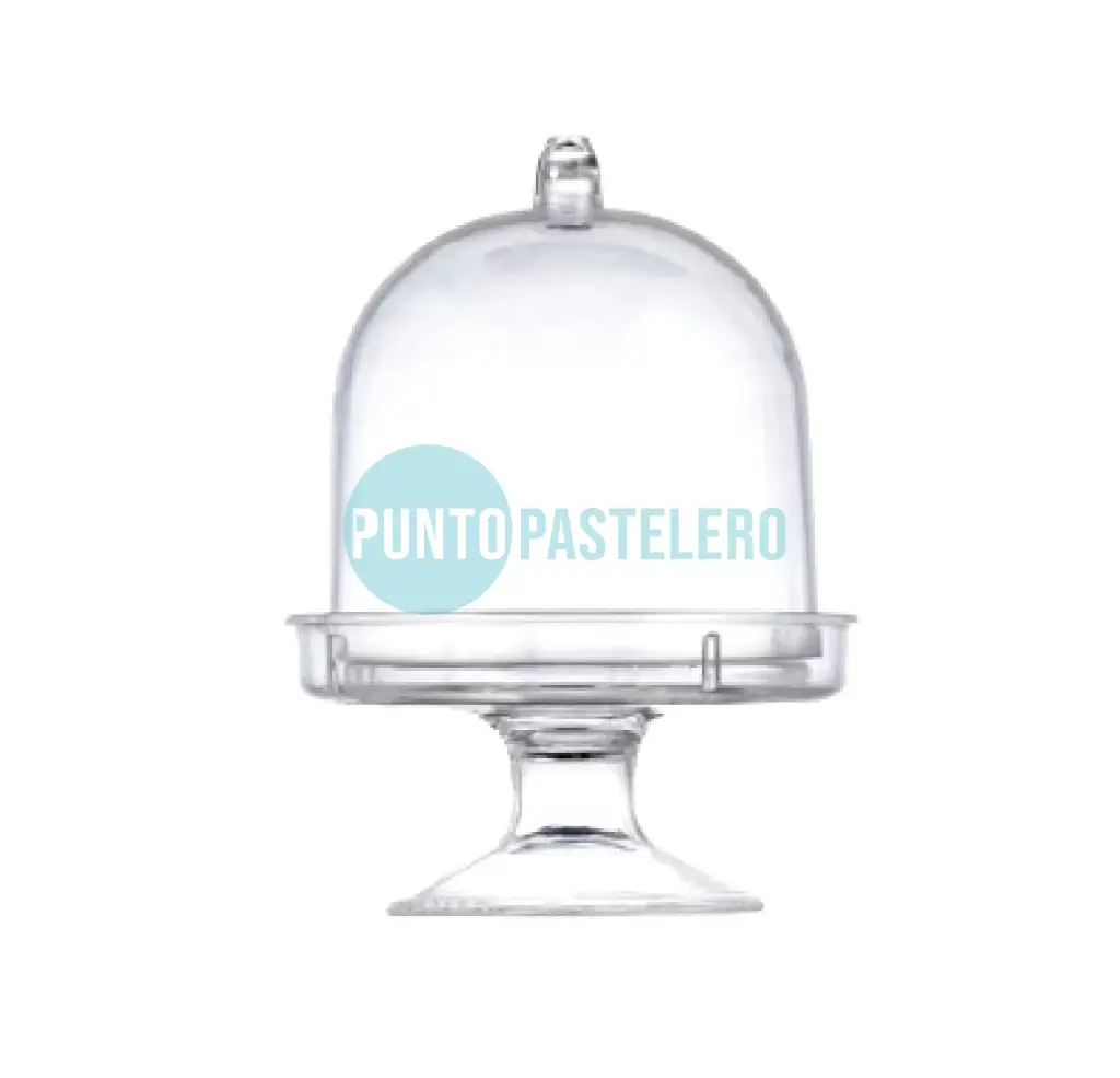 MINI POSA TORTA CON PIE PLASTICO TRANSPARENTE (7 X 5 CM)