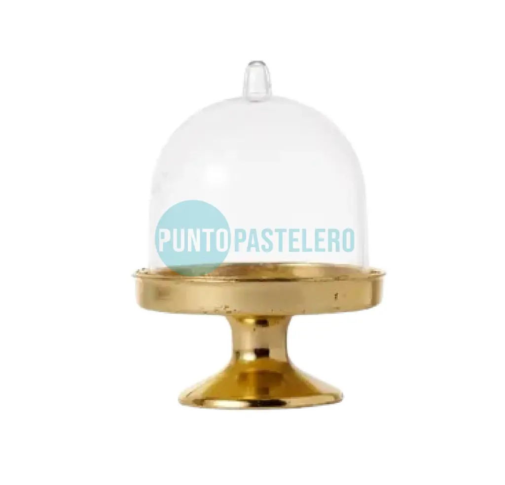 MINI POSA TORTA CON PIE PLASTICO DORADO (7 X 5 CM)