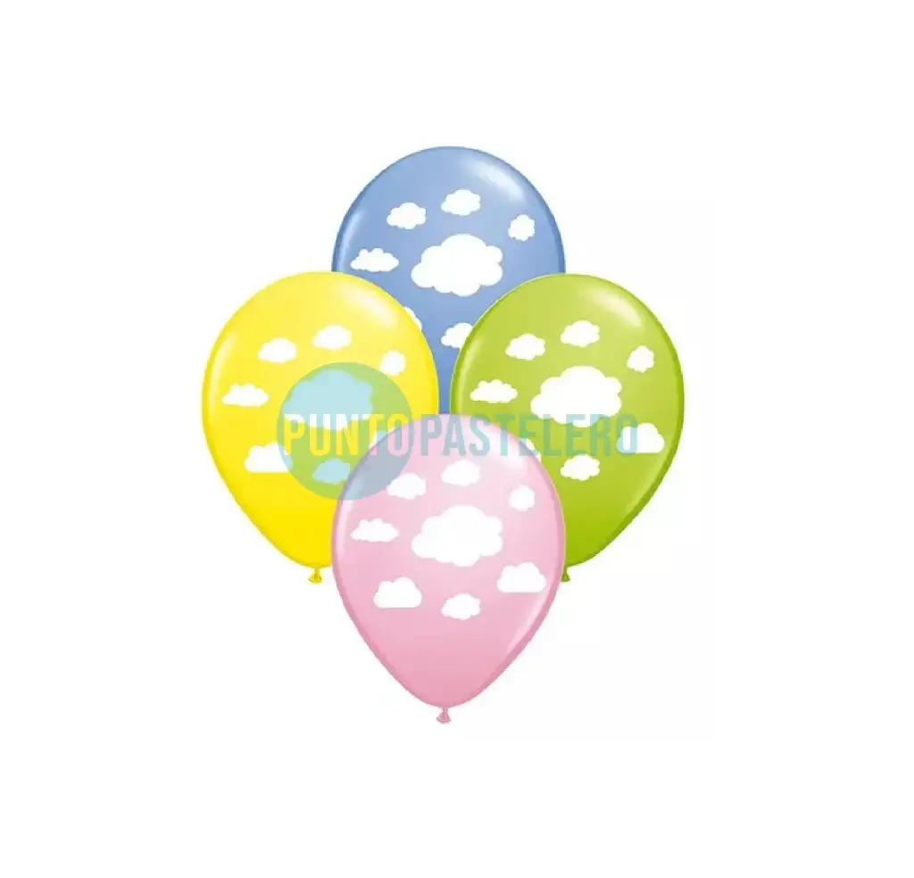 GLOBO PASTEL ESTAMPA NUBES (X 10 U.)