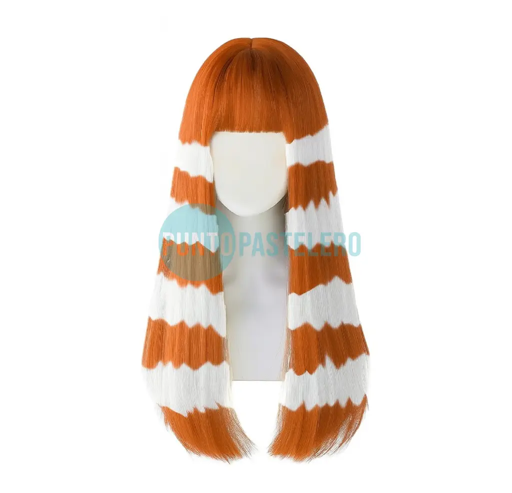 PELUCA LISA LARGA NARANJA Y BLANCO (CON FLEQUILLO)