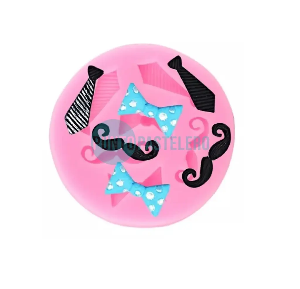 [MS444] MOLDE DE SILICONA BIGOTE CORBATA Y MOÑO [C1]