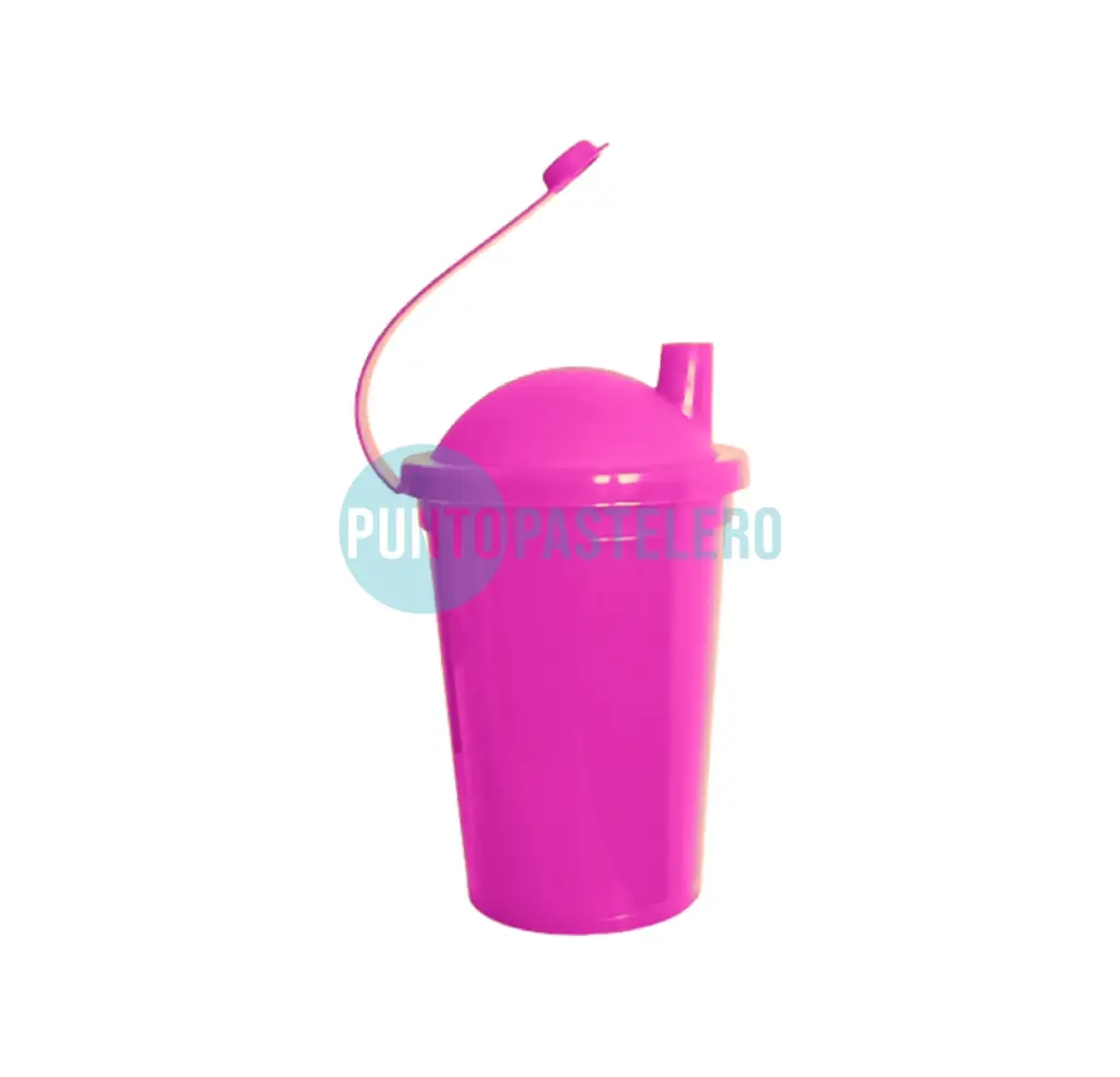 VASO PLASTICO MILKSHAKE CON PICO (FUCSIA) (330 ML.)