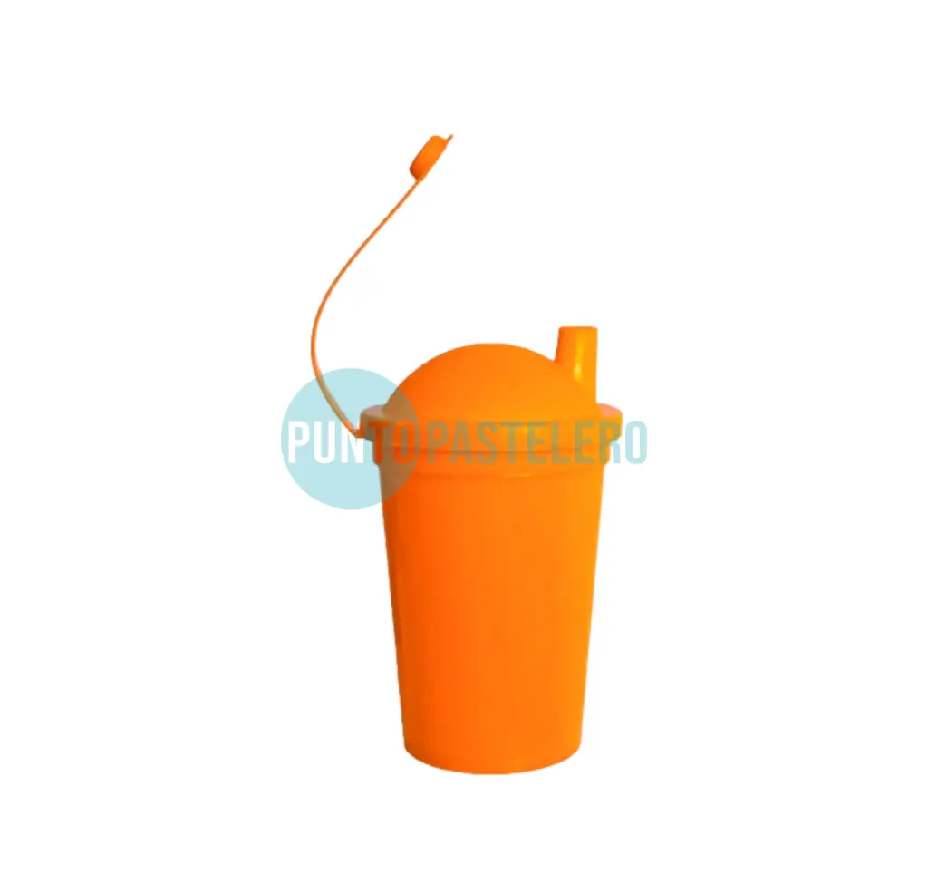 VASO PLASTICO MILKSHAKE CON PICO (NARANJA) (330 ML.)