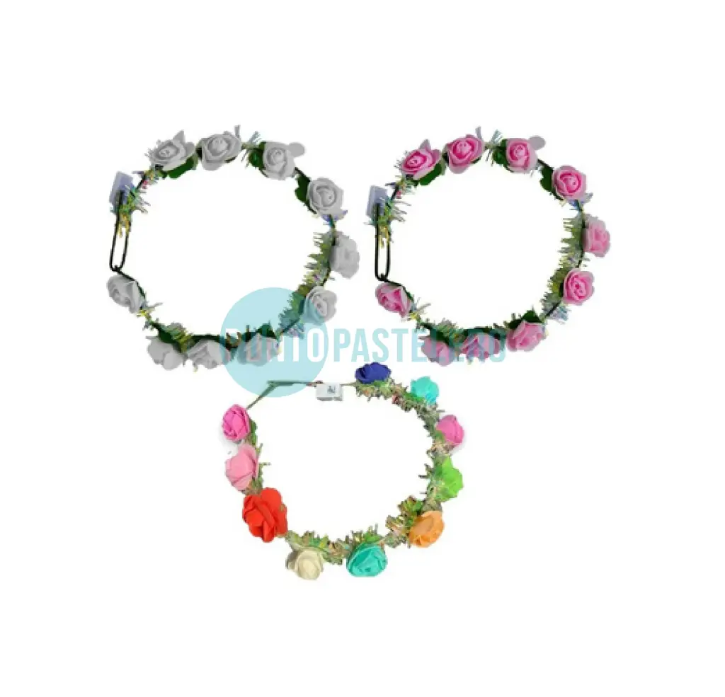 VINCHA FLORES ROSAS BLANCAS/ROSAS CON LUZ