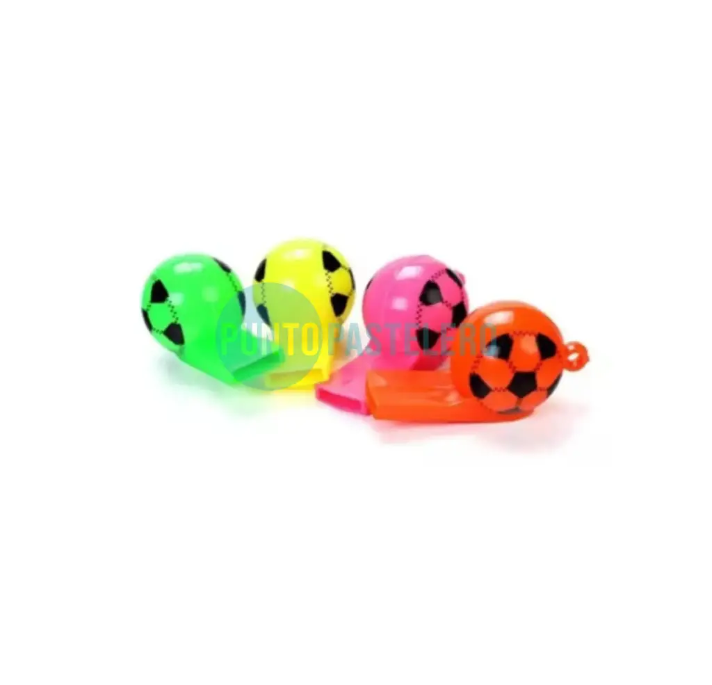 SILBATO CON TIRA Y BOLITA PELOTA FLUO (X 12 U.)