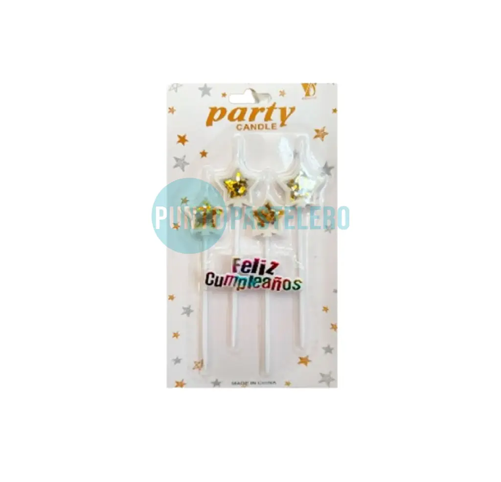 VELA ESTRELLA BLANCA CON CONFETTI (X 4 U.)