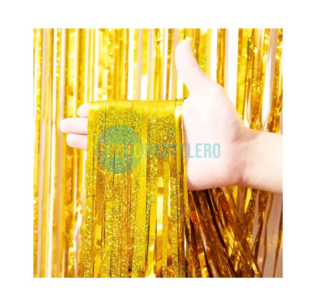 CORTINA METALIZADA LASER DORADO FOIL FRINGE (1 X 2 MT.)