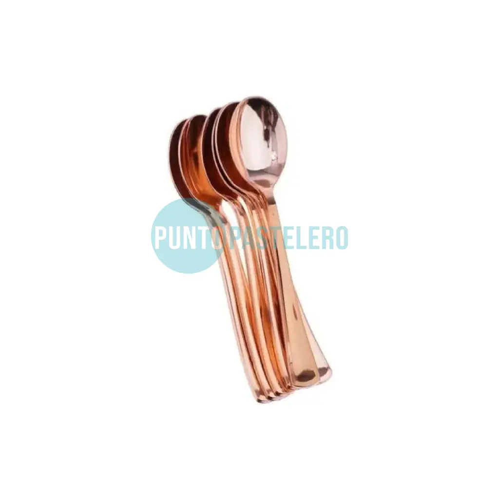 CUCHARA METALIZADO DESCARTABLE PLASTICO 17 CM ROSA GOLD (X 10 U.)