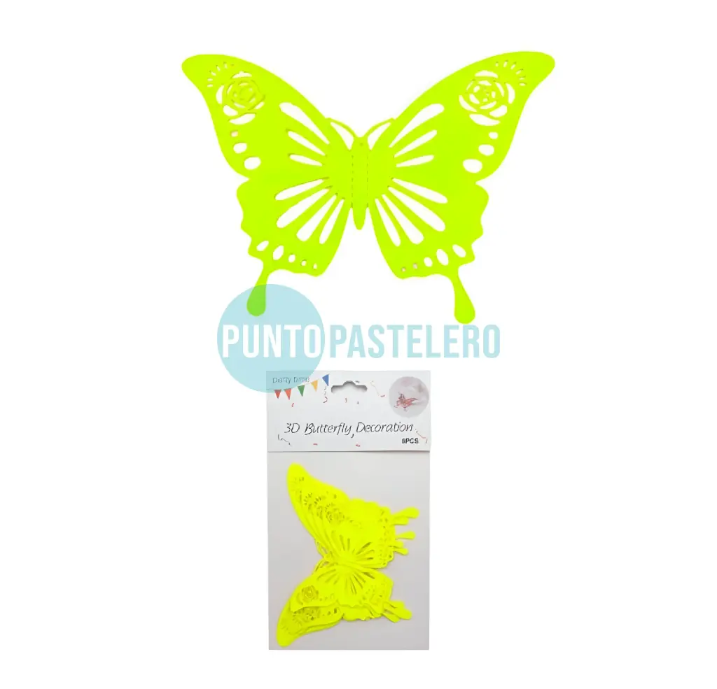 MARIPOSAS TROQUELADAS FLUO AMARILLO (6 U.)