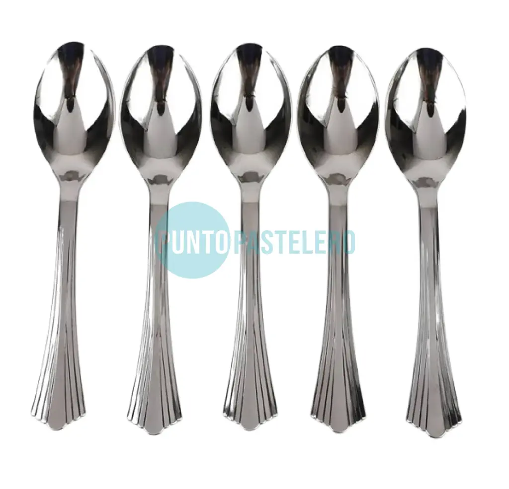 CUCHARA METALIZADO DESCARTABLE PLASTICO 19 CM PLATA (X 20 U.)