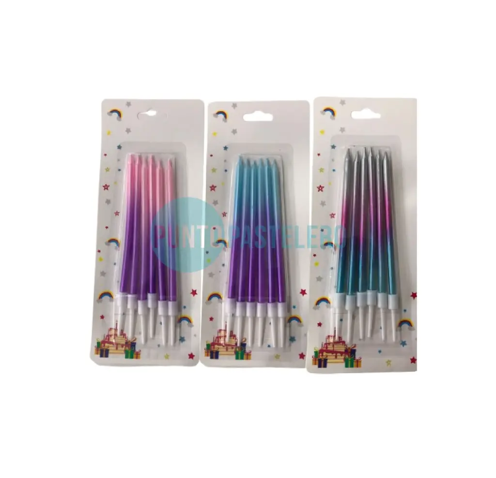 PACK VELAS METALIZADAS MULTICOLOR DEGRADE (6 U.)