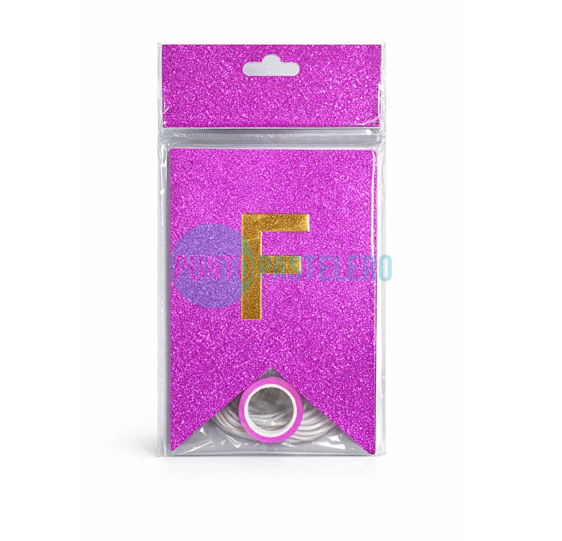 BANDERIN FELIZ CUMPLEAÑOS GLITTER FUCSIA