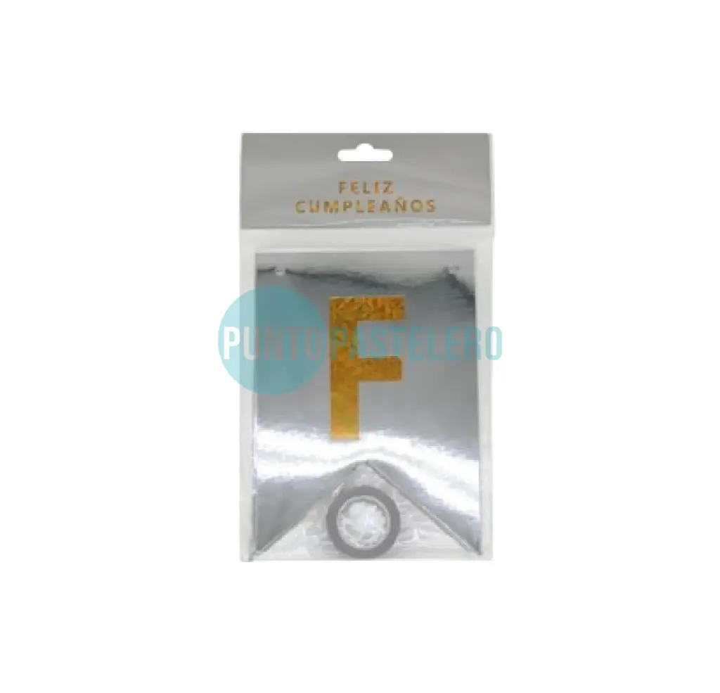 BANDERIN FELIZ CUMPLEAÑOS METALIZADO PLATEADO