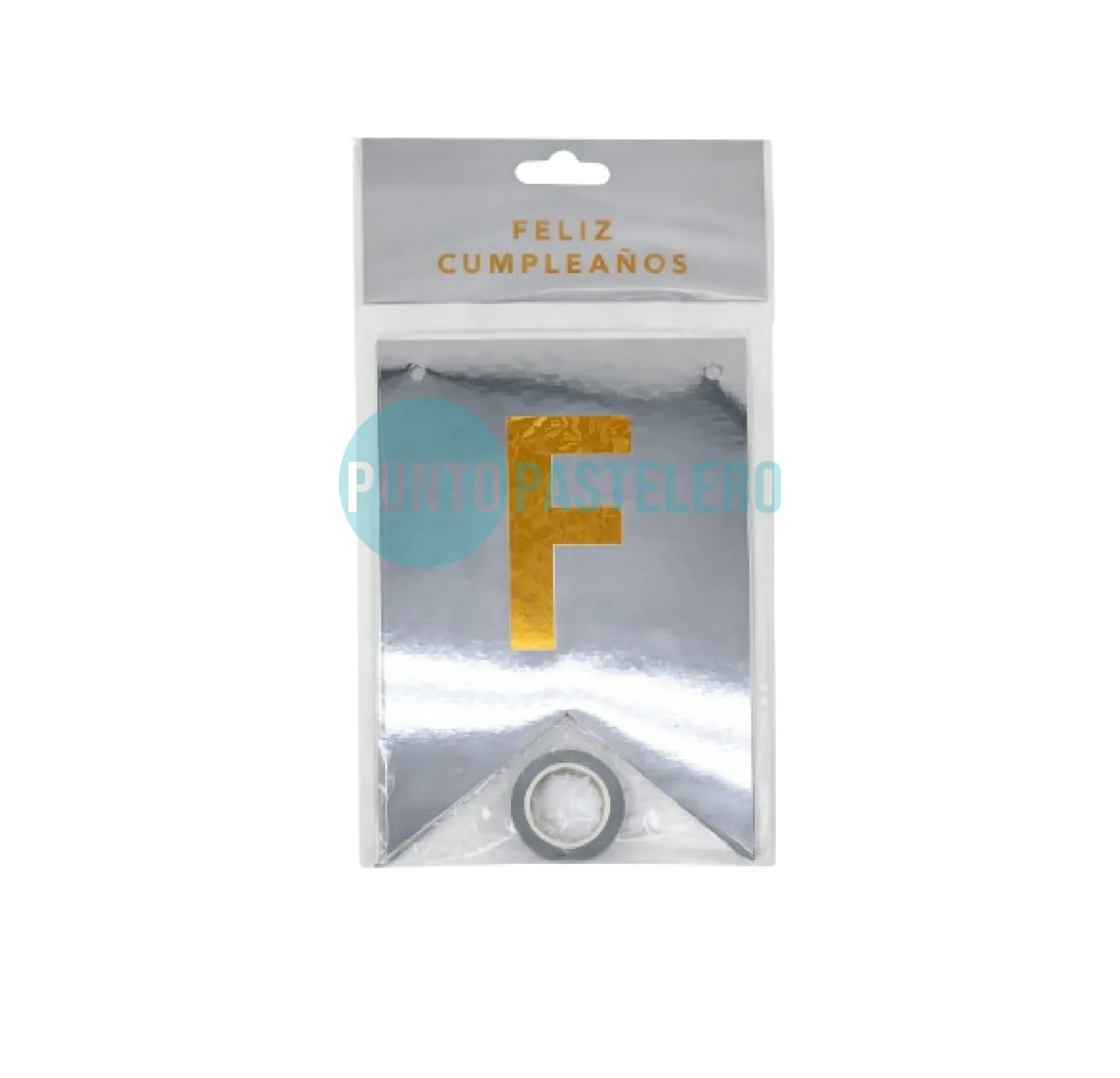 BANDERIN FELIZ CUMPLEAÑOS METALIZADO PLATEADO