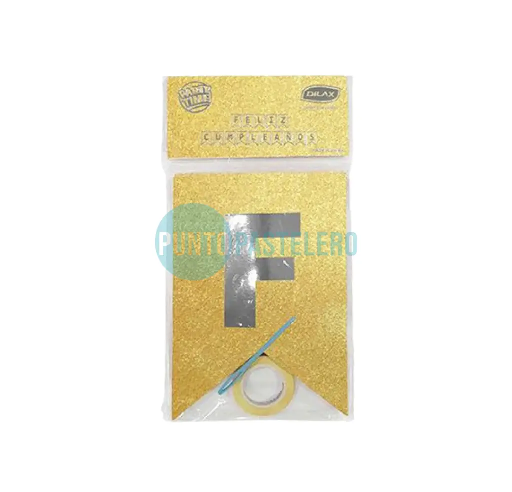 BANDERIN FELIZ CUMPLEAÑOS GLITTER DORADO