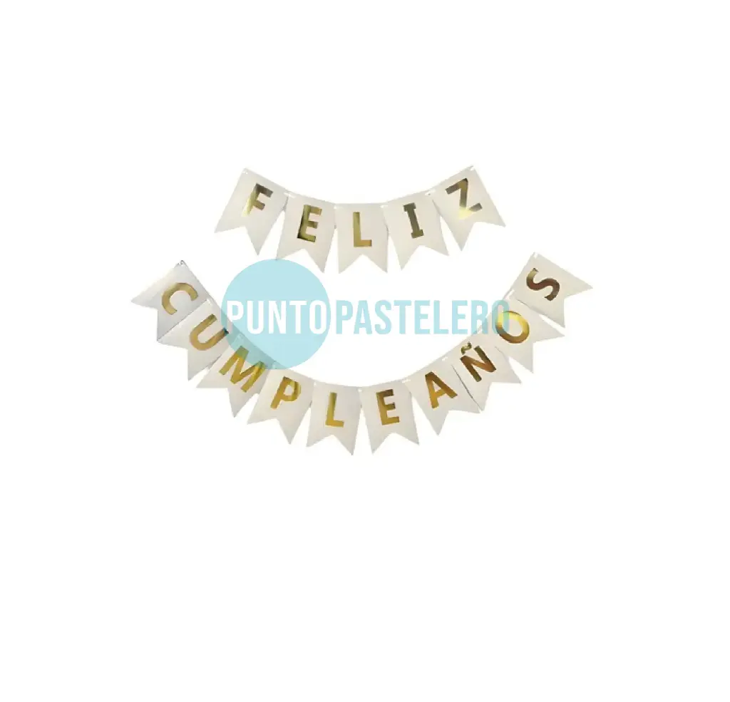 BANDERIN "FELIZ CUMPLEAÑOS" BLANCO CONFETTI DORADO