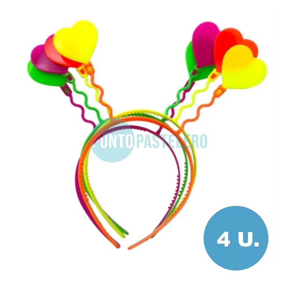 VINCHA PLASTICA FLUO CORAZON CHICA (4 U.)