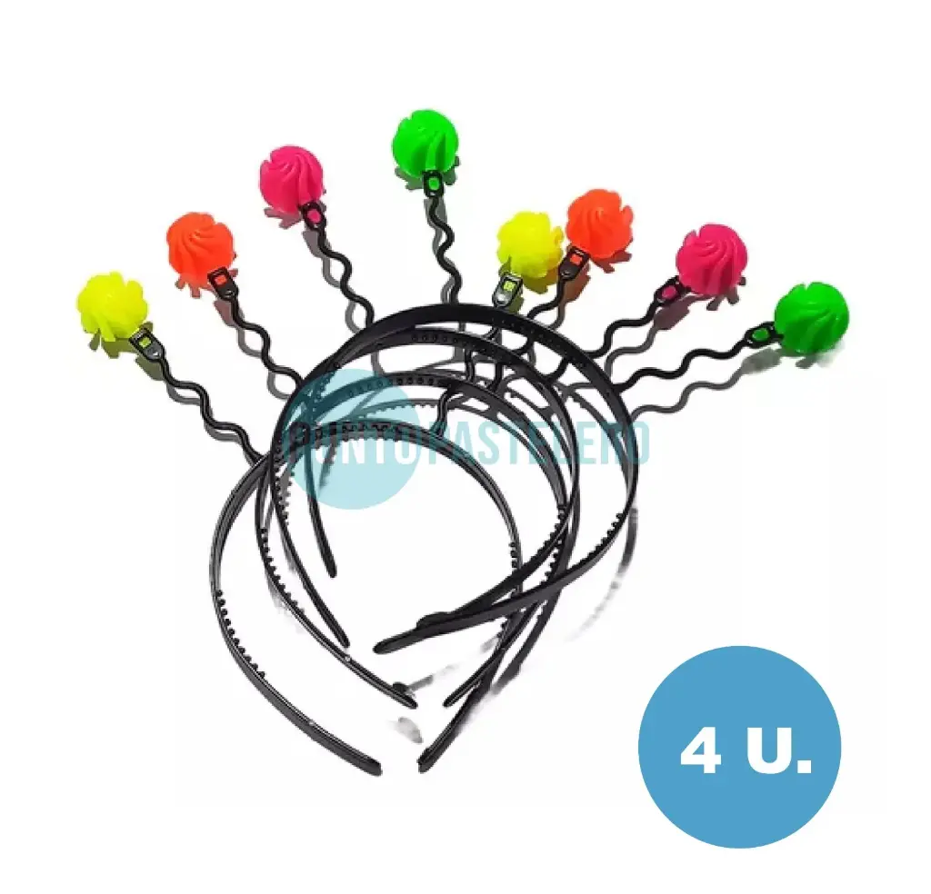 VINCHA PLASTICA FLUO PELOTITAS (4 U.)